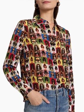 ALICE + OLIVIA Willa Staceface Silk Shirt in Staceface Photo Booth Size S